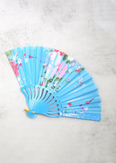 Elegant Floral Handheld Folding Fan Blue ACCESSORIES - Shop Miss A